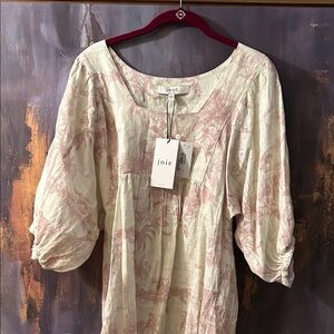 Joie Cream and Pink Patterned Blouse